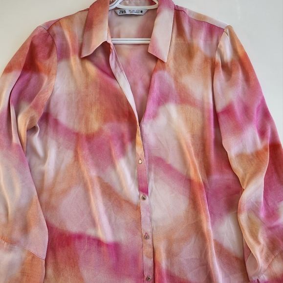 Zara Tie Dye Print Blouse Size L - Picture 2 of 3
